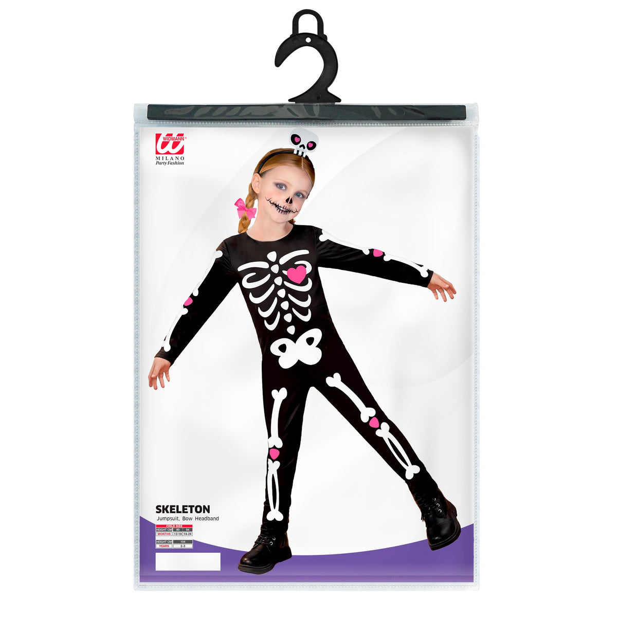Costume Neonata Scheletro Tutone e Cerchietto con Osso Rosa Halloween
