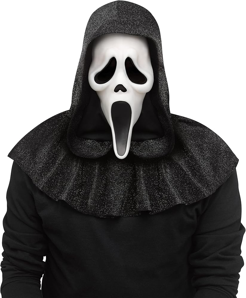 Maschera in Lattice 25° Anniversario Scream con Cappuccio Glitterato Originale Ghost Face Gusto Vaniglia