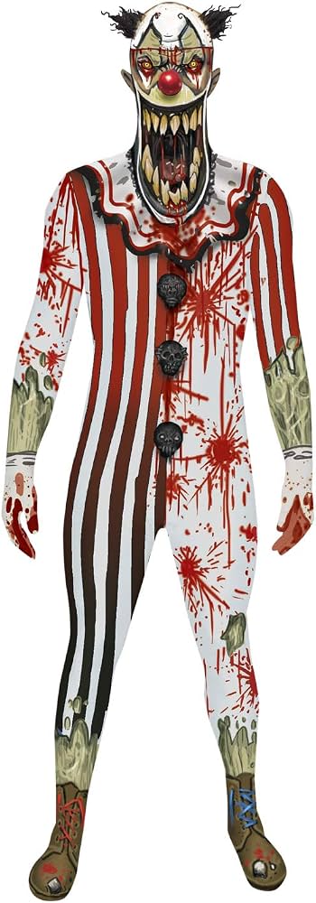 Costume Morphsuit Zombie Clown Horror Bocca Spalancata Adulto Halloween