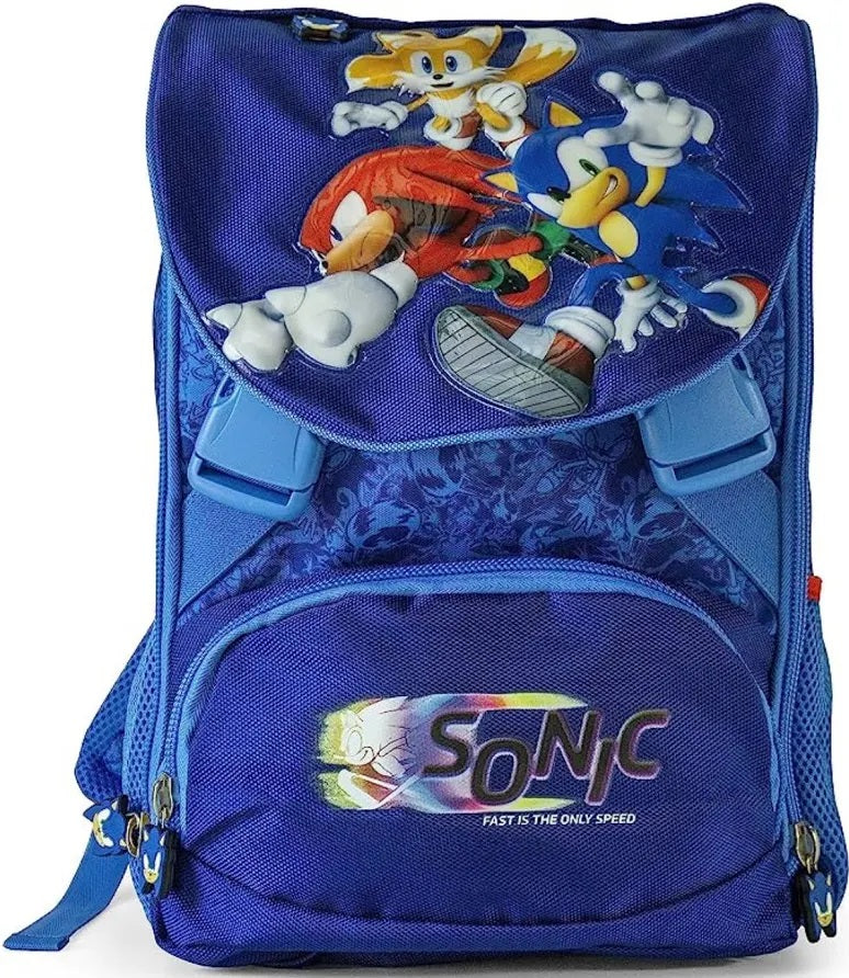 Zaino Sonic Scuola Cartella Estensibile Originale con Tasca Anteriore e Portaborracce