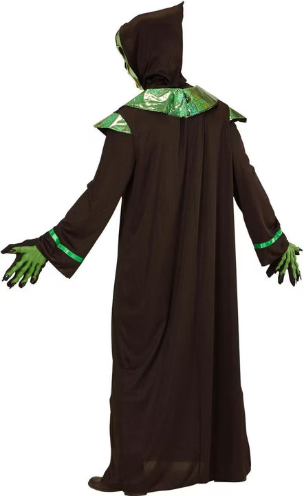 Costume Bambino Alieno Verde Tunica E Maschera Con Cappuccio Halloween