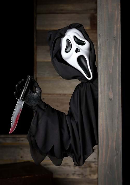 Decorazione Ghost Face da Esterno Stalker Con Supporto Ancoraggio 50 Cm Scream Halloween