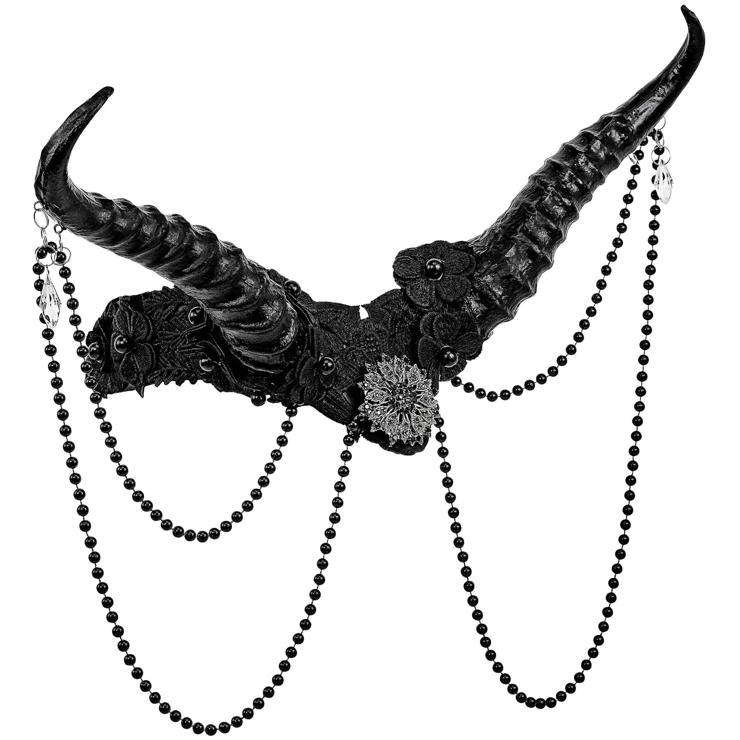 Copricapo Gotico Deluxe con Corna Perle e Gioielli Malefica Halloween