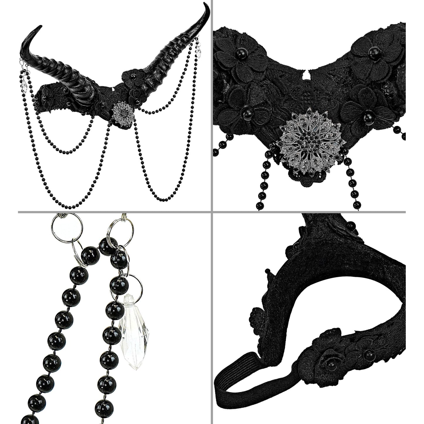Copricapo Gotico Deluxe con Corna Perle e Gioielli Malefica Halloween