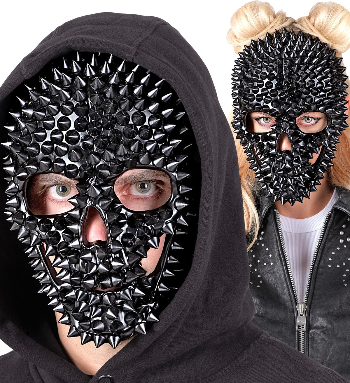 Maschera Rigida Teschio con Borchie Nere Horror Scheletro Halloween