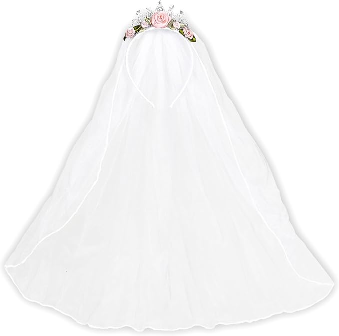 Velo Sposa con Tiara Rose e Diamanti Addio al Nubilato Feste a Tema