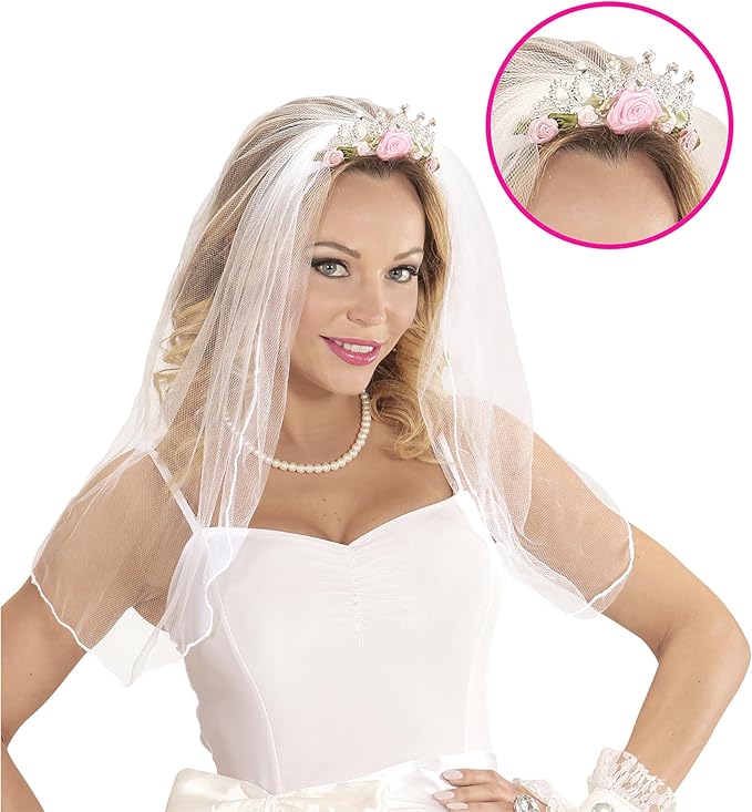 Velo Sposa con Tiara Rose e Diamanti Addio al Nubilato Feste a Tema
