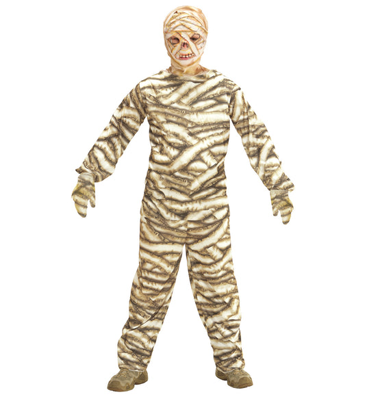 Costume Mummia Bambino Maglia Pantalone e Maschera in Lattice Antico Egitto