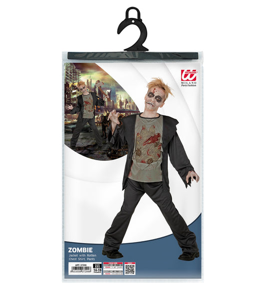 Costume 3D Zombie Bambino Completo Pantaloni e Giacca con Petto in Lattice Horror Franknstein