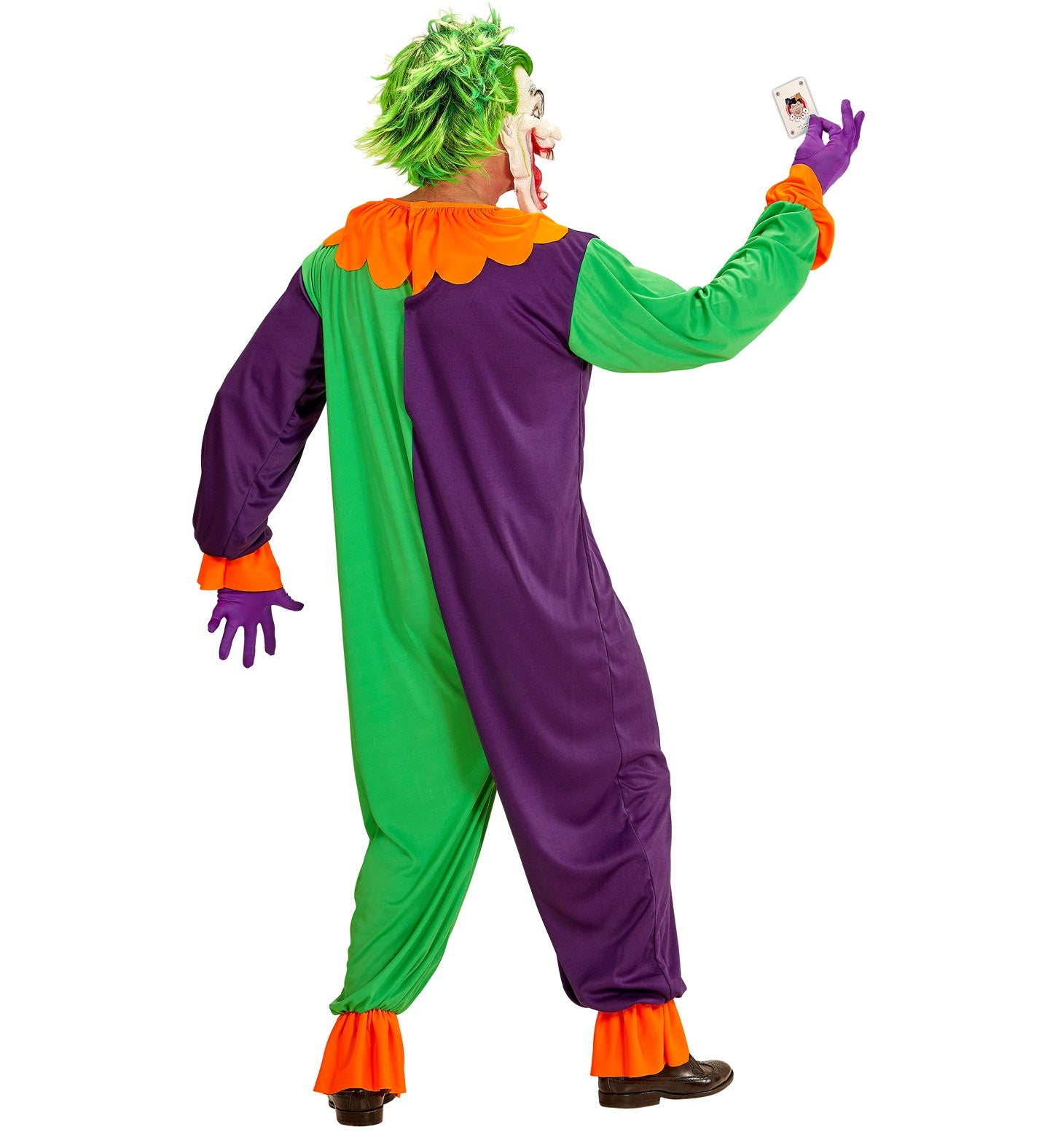 Costume Clown Malvagio Adulto Completo di Maschera in Lattice e Tuta Intera Joker Folle DC