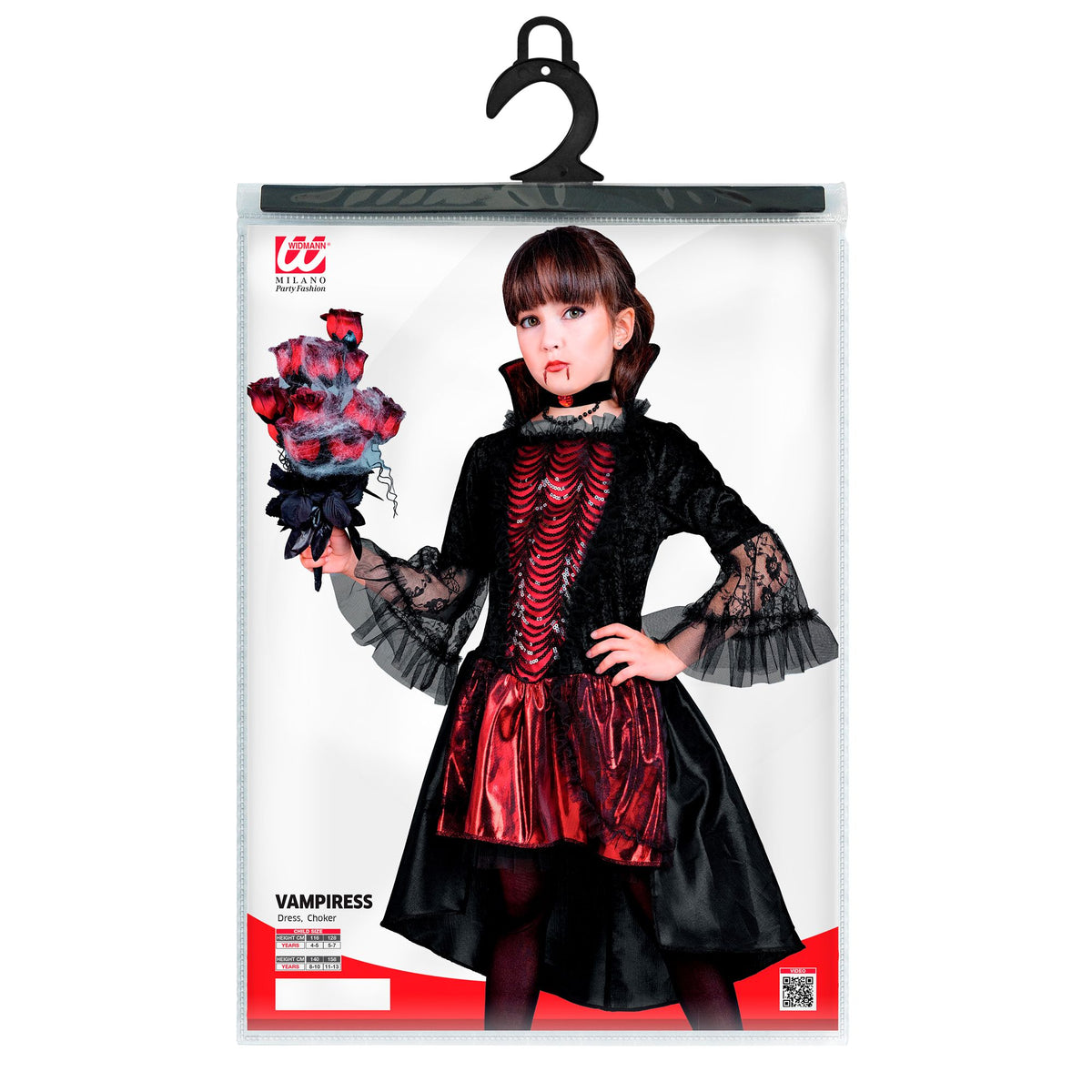 Costume Bambina Vampiressa Gotica Deluxe Rossa Vestito e Girocollo
