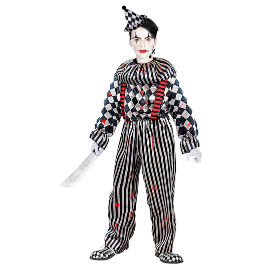 Costume Pagliaccio con Tuta, Gorgiera, Bretelle e Copricapo 1