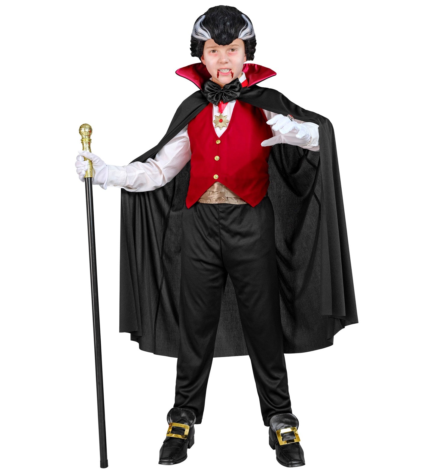 Set Vampiro con Gilet Cintura Papillon Collana con Medaglione Guanti e Mantello Conte Dracula