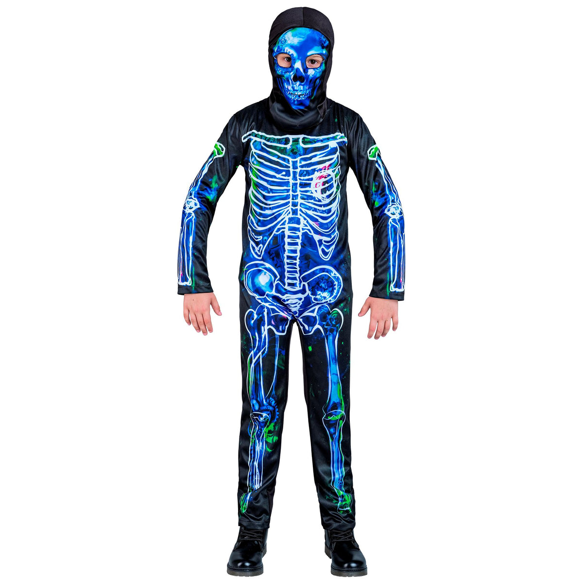 Costume Bambino Scheletro Tossico Tuta Intera e Maschera Horror Halloween
