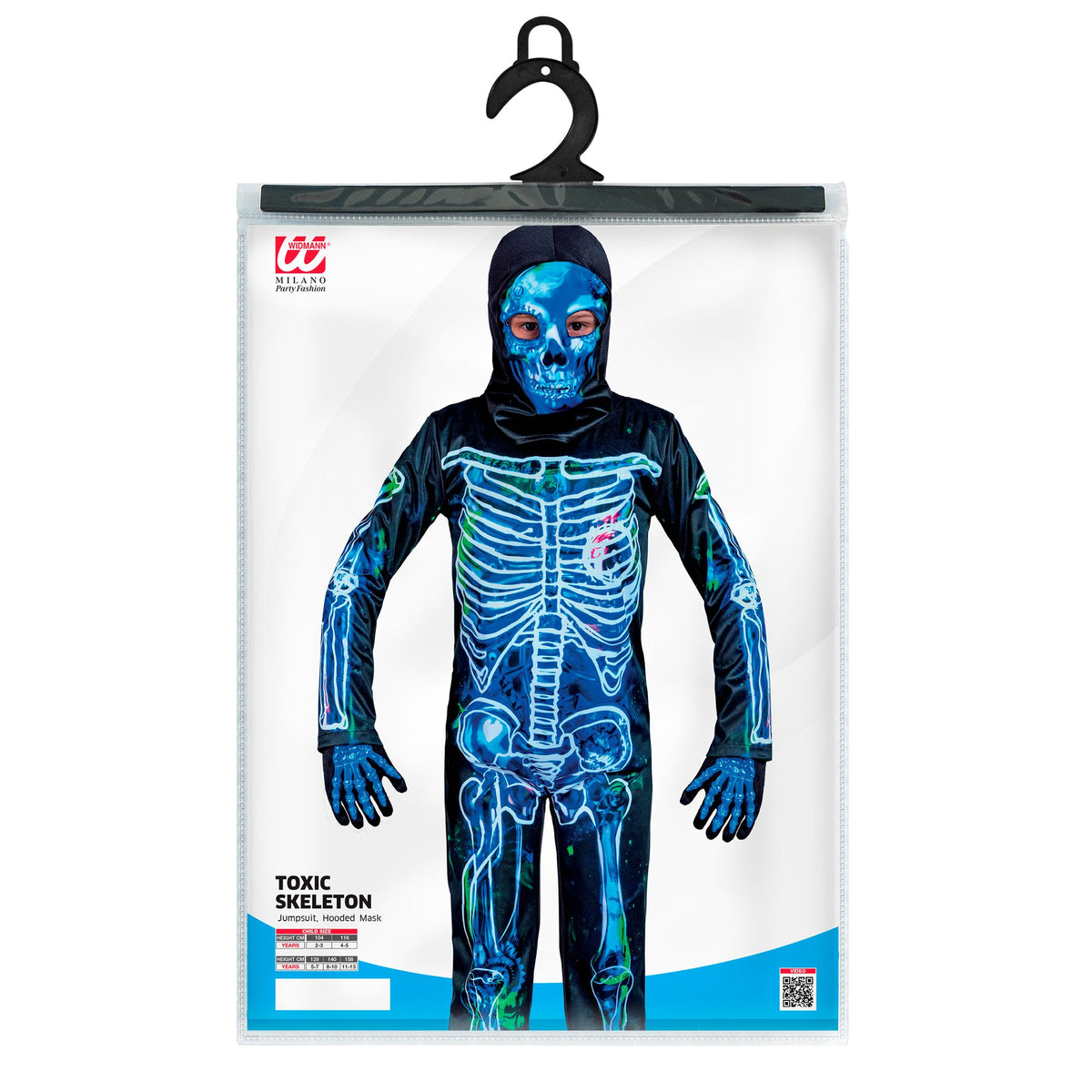Costume Bambino Scheletro Tossico Tuta Intera e Maschera Horror Halloween