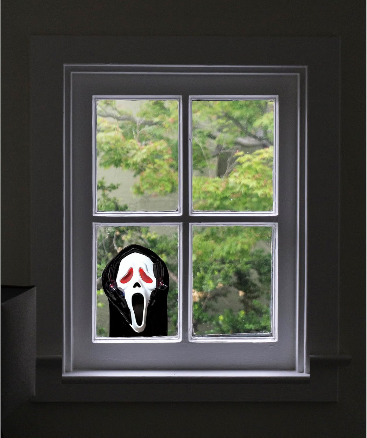 Decorazione Ghost Face da Interno con Occhi Luminosi e Ventosa Scream Halloween