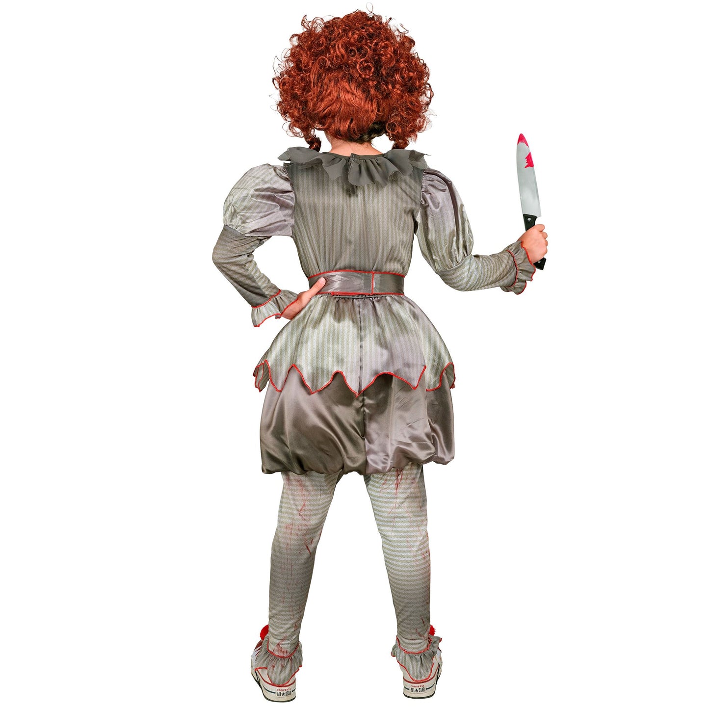 Costume Clown IT Killer Bambina con Maglia Pantalone Cintura e Copri scarpe Pagliaccia Horror