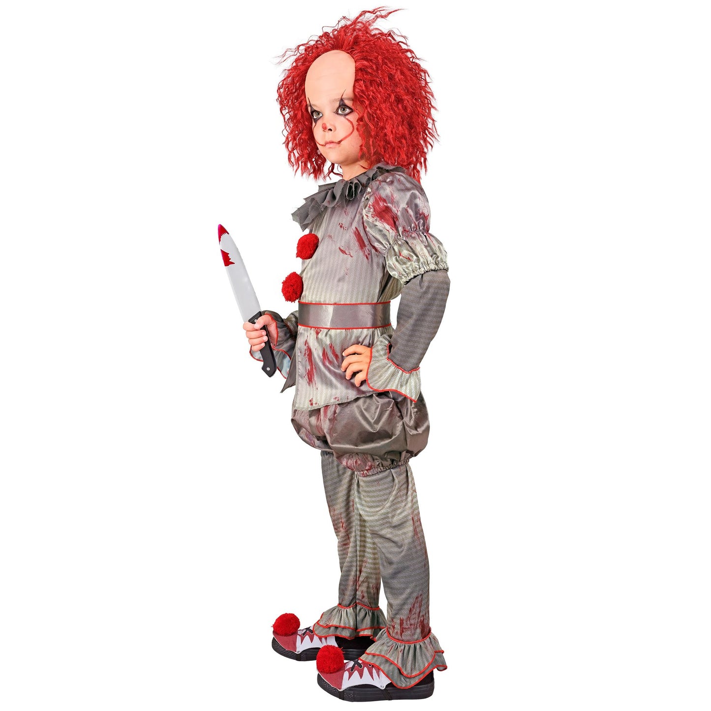 Costume Clown IT Killer Unisex con Maglia 2 Pantaloni Cintura e Copriscarpe Pagliaccio Horror