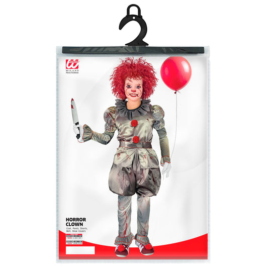 Costume Clown IT Killer Unisex con Maglia 2 Pantaloni Cintura e Copriscarpe Pagliaccio Horror