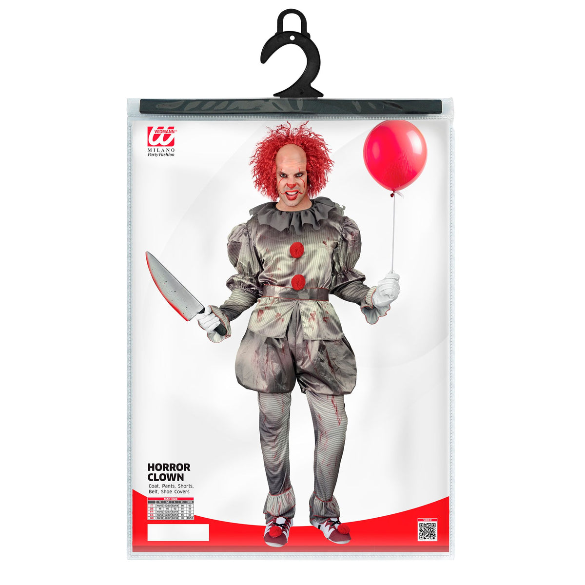 Costume Clown IT Killer Uomo Con Vestito Pantaloni Cintura e Copri Scarpe Pagliaccio Horror