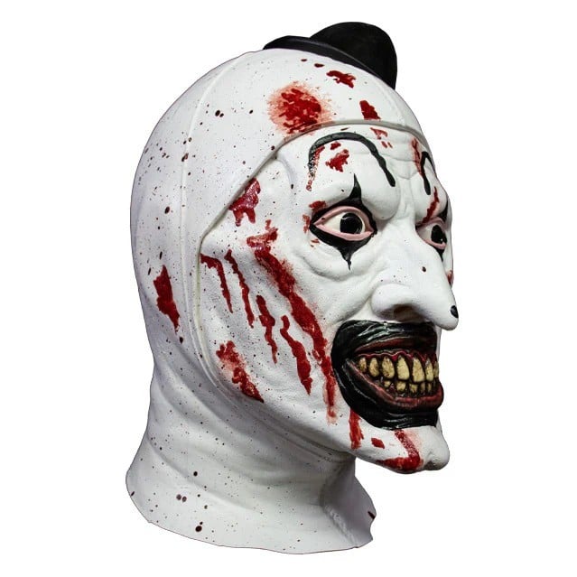 Maschera Pagliaccio Terrifier Insaguinato Originale Intera in Lattice con Cappello Horror Clown Trick or Treat