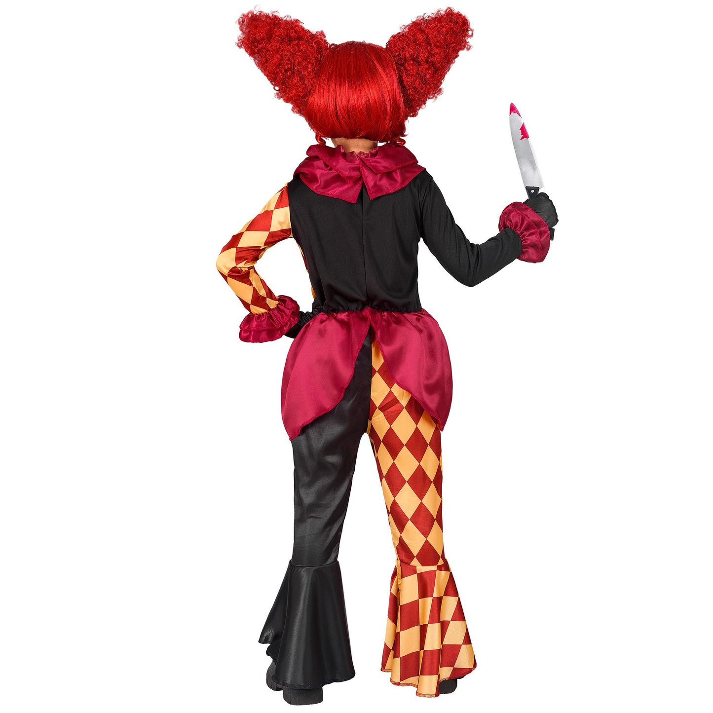 Costume Pagliaccio Horror Bambina con Maglia Pantalone e Gorgiera Scacchi Clown Halloween