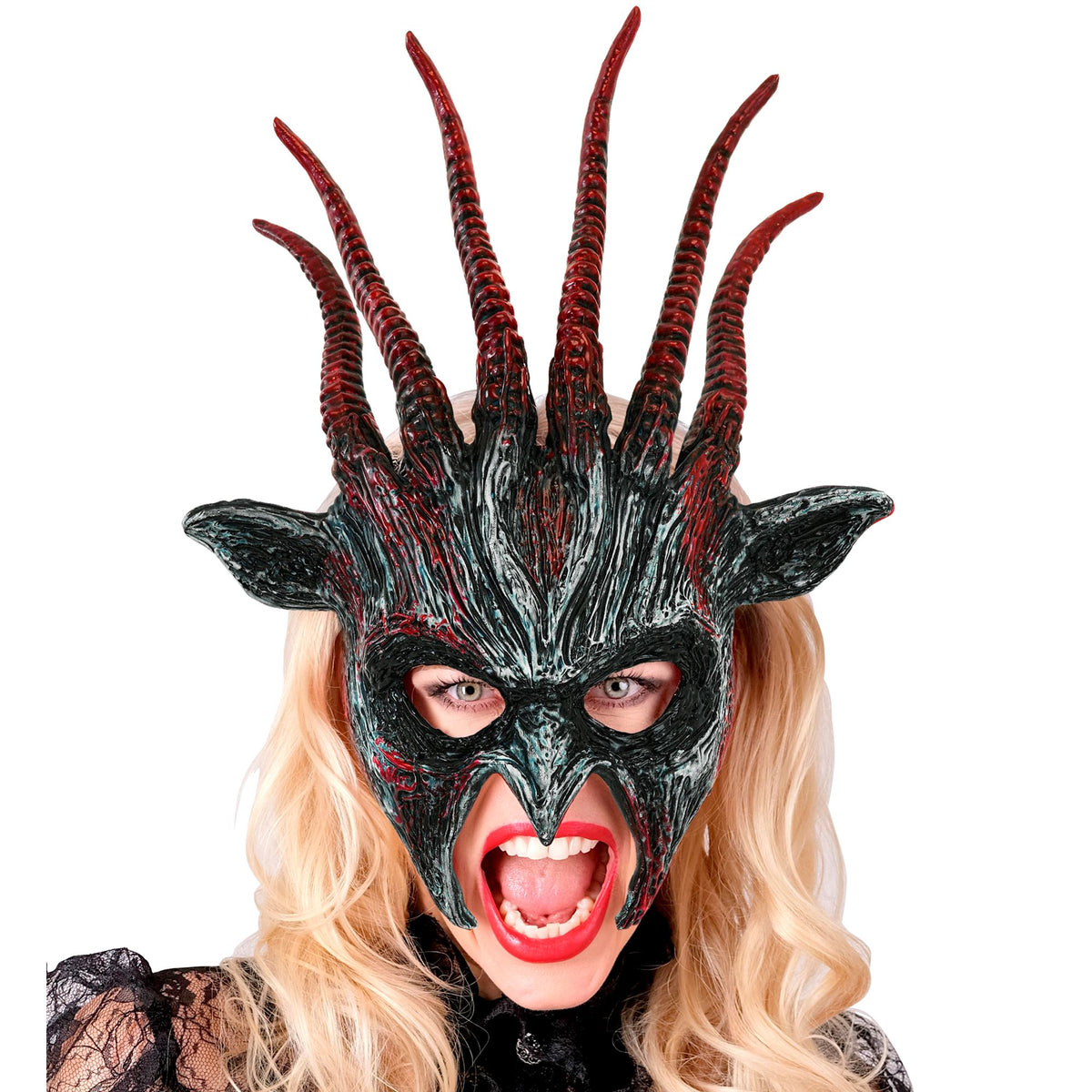 Maschera Rigida Bestia Infernale Demone con Corna Horror Halloween