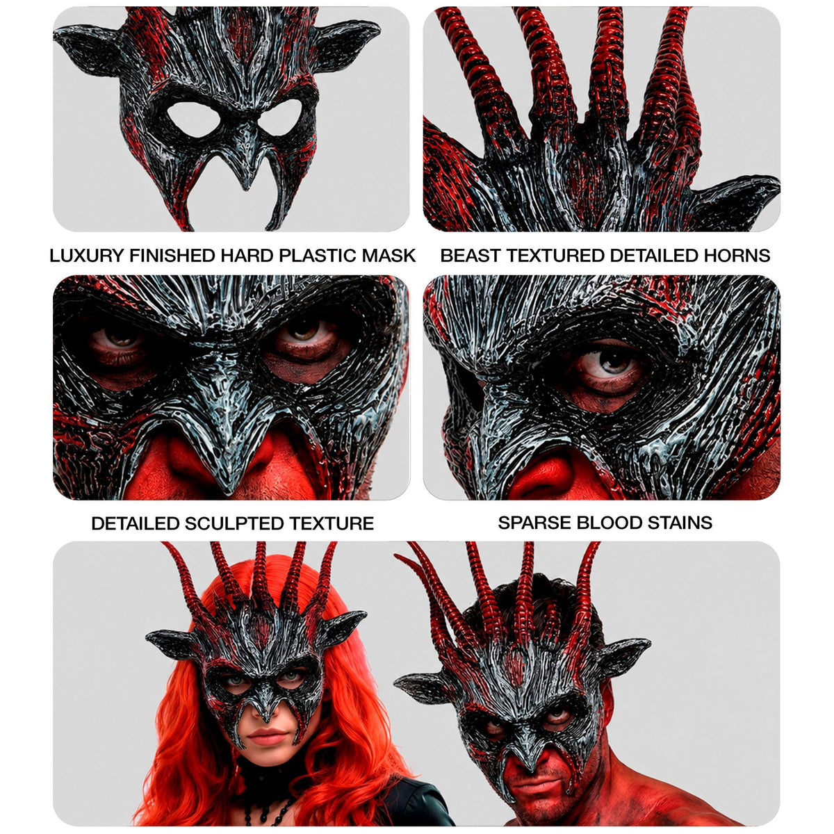 Maschera Rigida Bestia Infernale Demone con Corna Horror Halloween