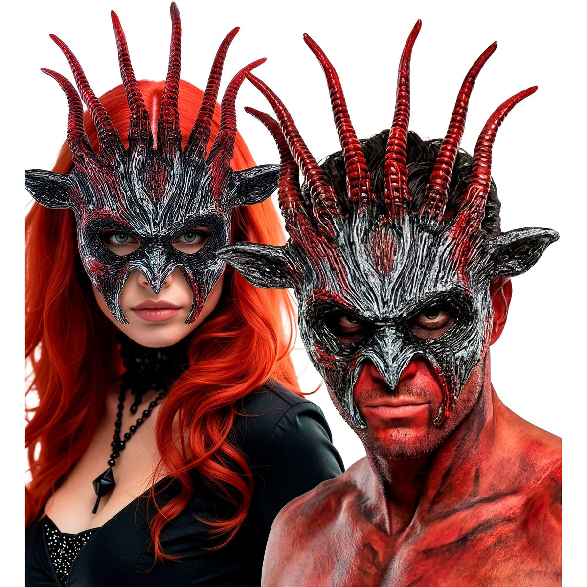 Maschera Rigida Bestia Infernale Demone con Corna Horror Halloween