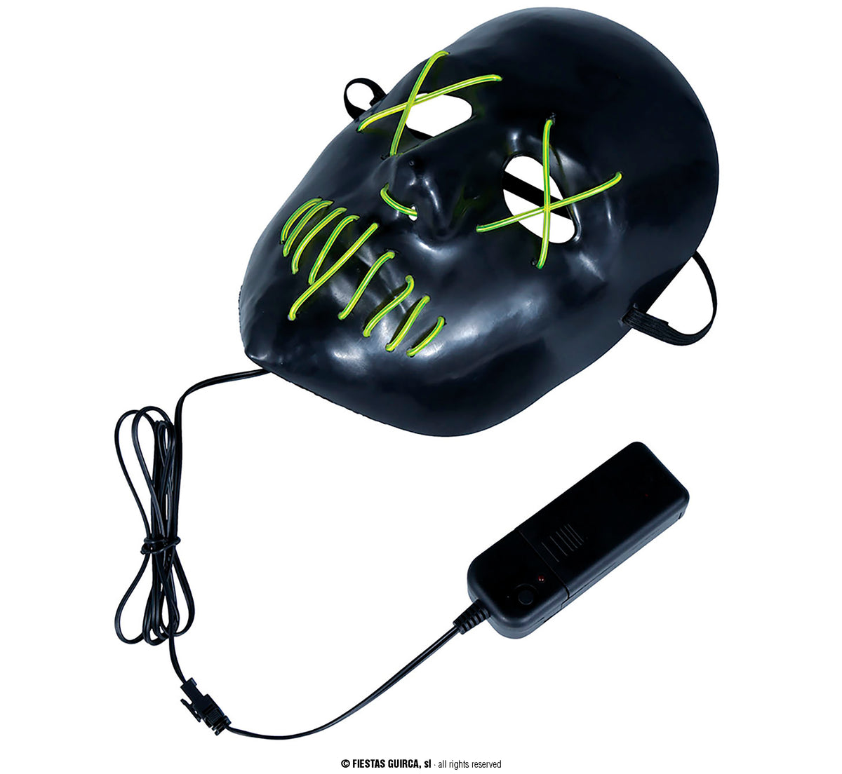 Maschera Rigida Volto Nero con Luci Verdi Horror Halloween