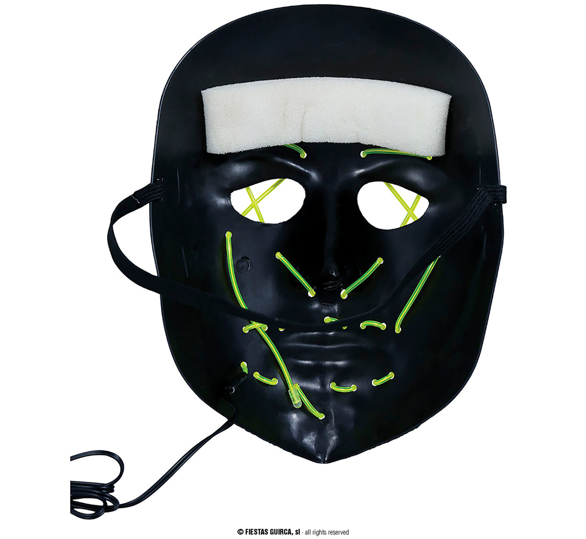 Maschera Rigida Volto Nero con Luci Verdi Horror Halloween