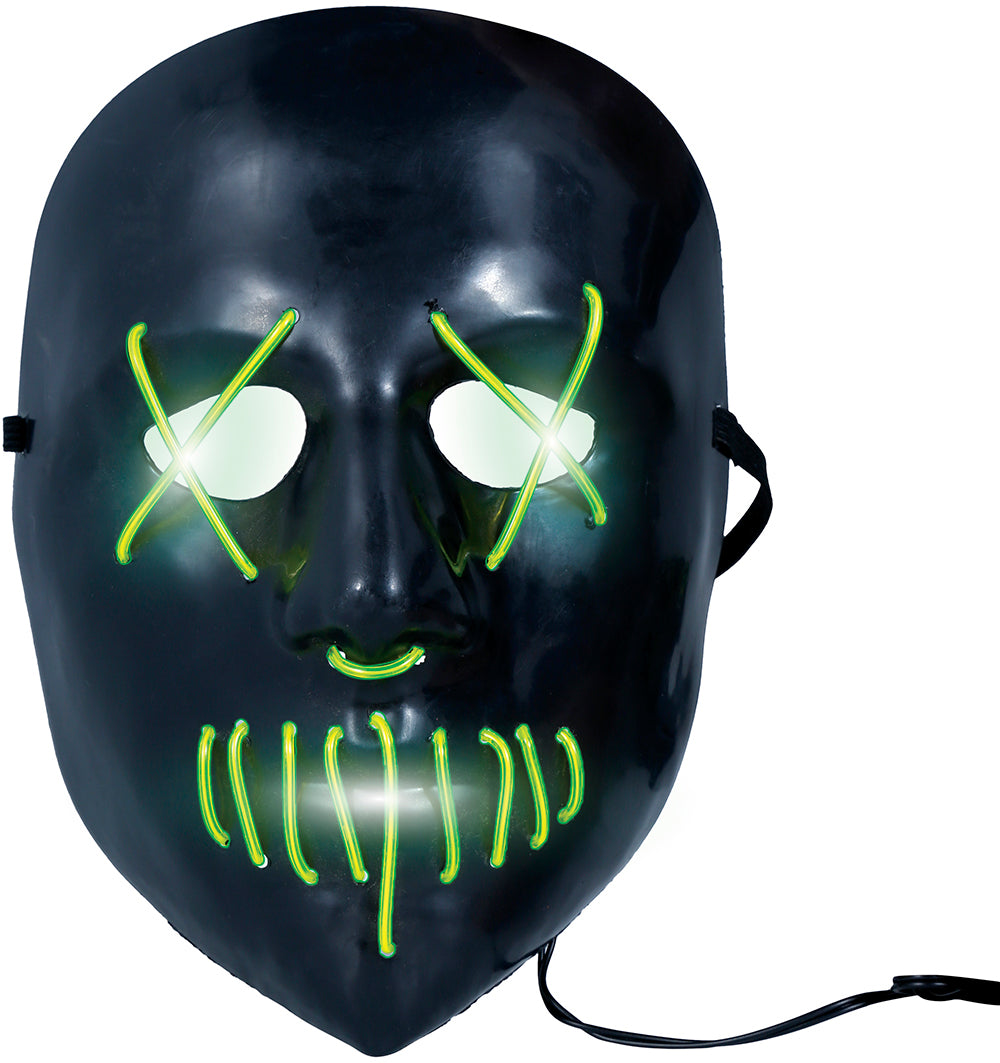 Maschera Rigida Volto Nero con Luci Verdi Horror Halloween