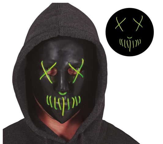 Maschera Rigida Volto Nero con Luci Verdi Horror Halloween