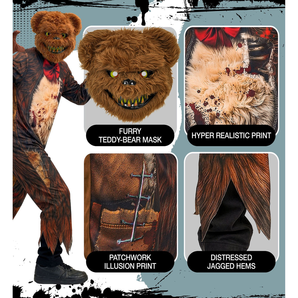Costume Bambino Orso Killer con Maschera Orsacchiotto Peluches Zombie Horror