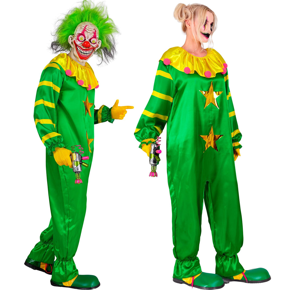 Costume Adulto Pagliaccio Horror Dello Spazio Verde Solo Tuta Halloween