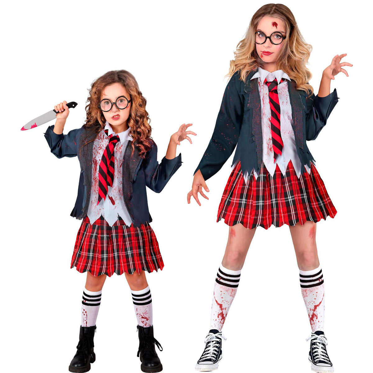 Costume Bambina Studentessa Zombie Completo Horror Halloween