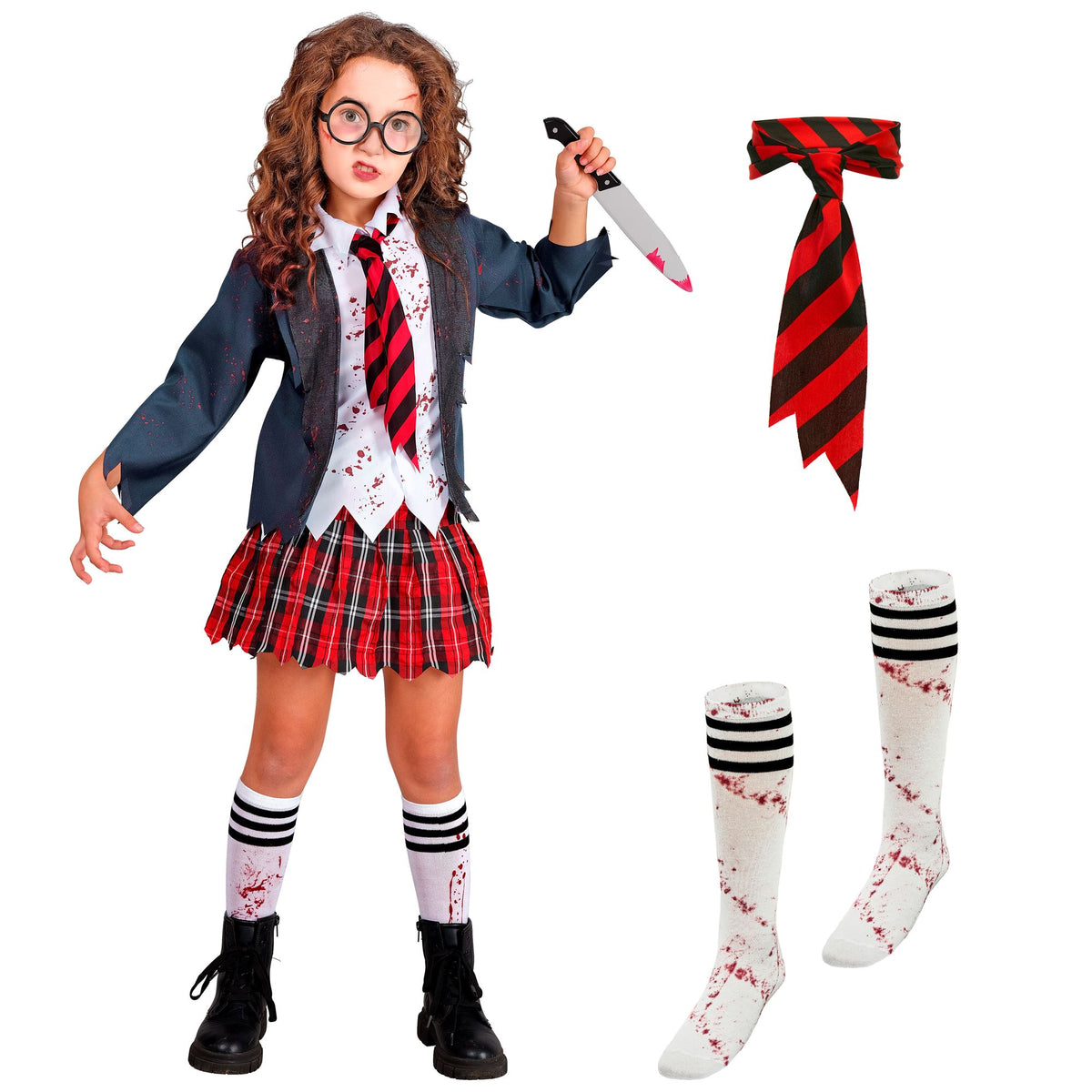 Costume Bambina Studentessa Zombie Completo Horror Halloween