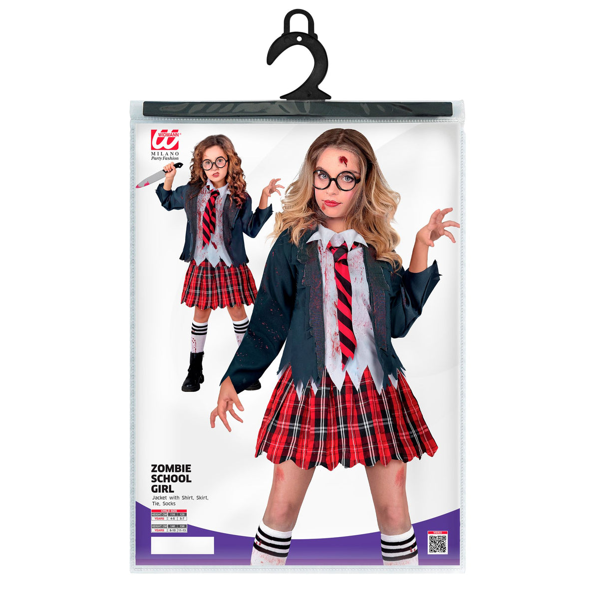 Costume Bambina Studentessa Zombie Completo Horror Halloween