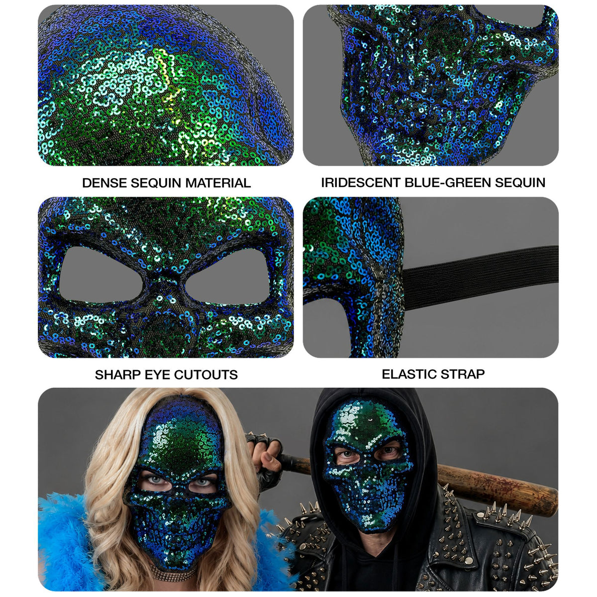 Maschera Teschio Paillettes Glitterate Unisex Halloween Chic