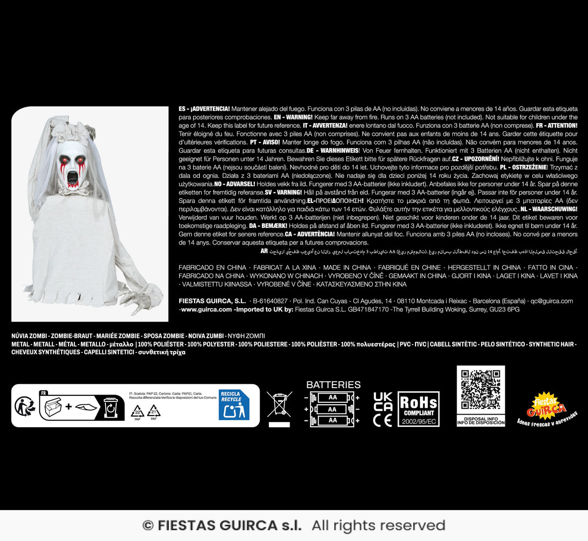 Sposa Zombie Animatronica con Luci Suoni e Movimento H 70 cm