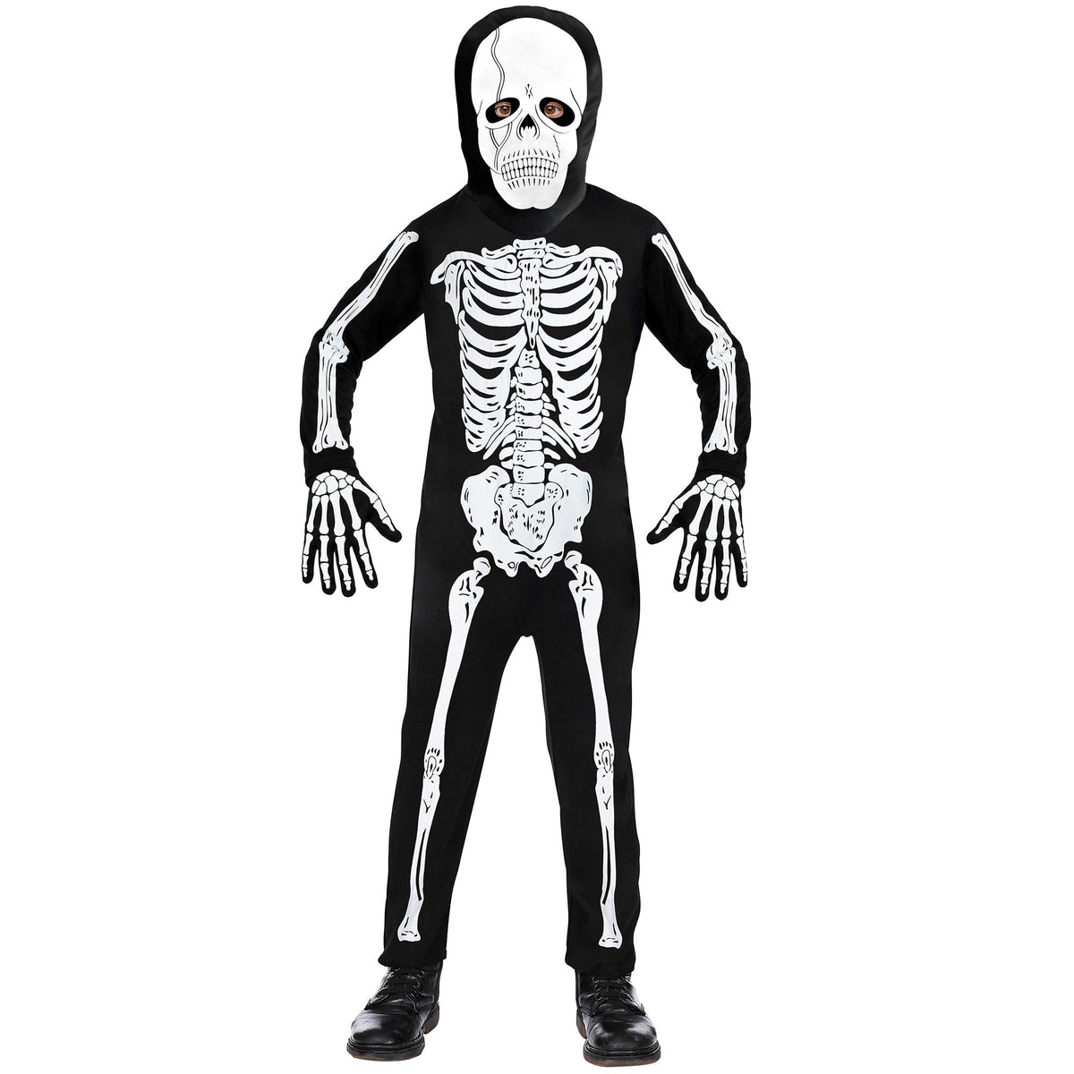 Costume Scheletro Bambino Tuta Con Maschera Ossa Mostro Halloween