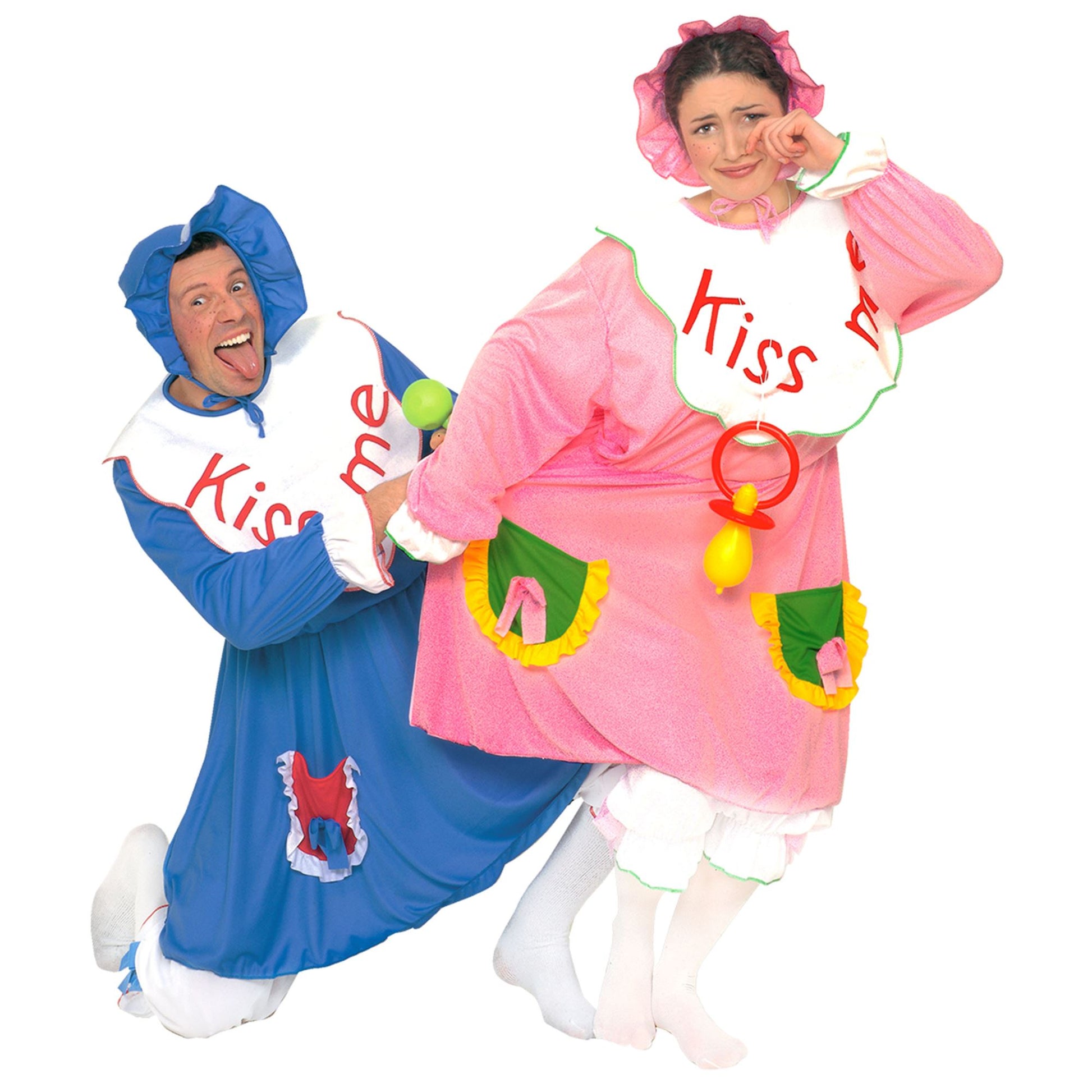 Costume Bebé con Bavaglione, Gambali e Cuffia azzurro e rosa 1