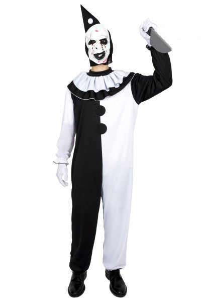 Costume Adulto Clown Malefico Art con Maschera e Cappello Tuta Pagliaccio Terrificante