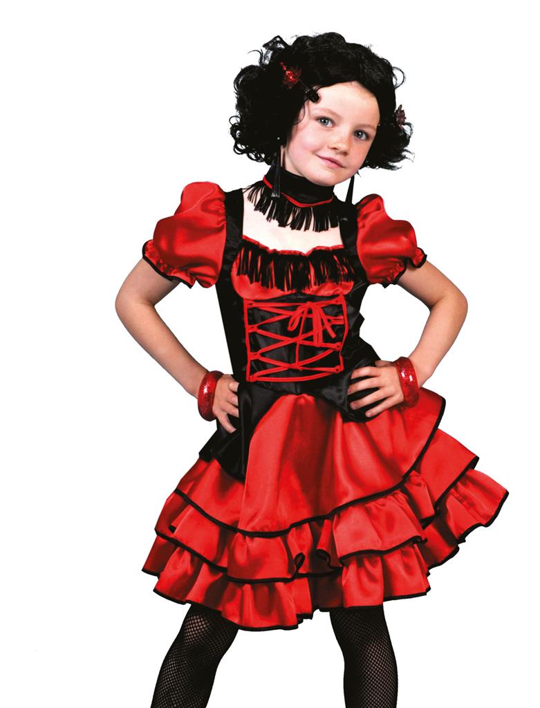 Costume Can Can Saloon Girl Cow Girl Rosso Bambina
