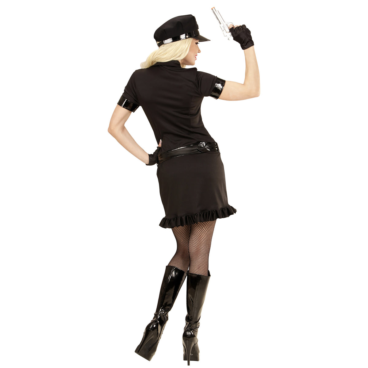 Costume Poliziotta con Vestito Nero Cinturone Cravatta e Guanti Forze dell'Ordine Sexy Guardia