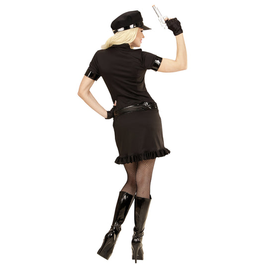 Costume Poliziotta con Vestito Nero Cinturone Cravatta e Guanti Forze dell'Ordine Sexy Guardia