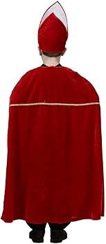Costume Chiesa Da Papa Cardinale Rosso Bambino Mantello e Copricapo Taglia Unica