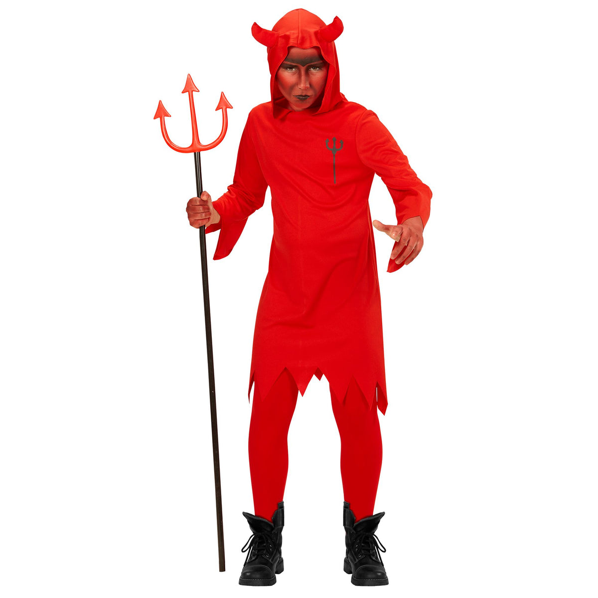 Costume Bambino Diavolo Tunica Con Cappuccio Rosso Halloween