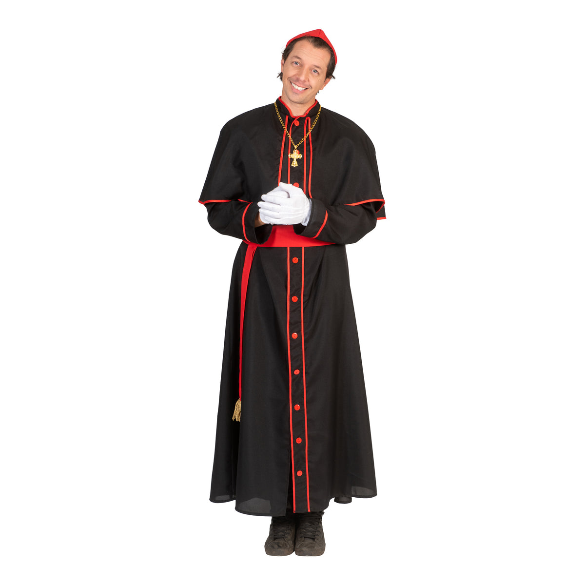 Costume Adulto da Cardinale Completo di Abito con Mantella Cintura e Papalina