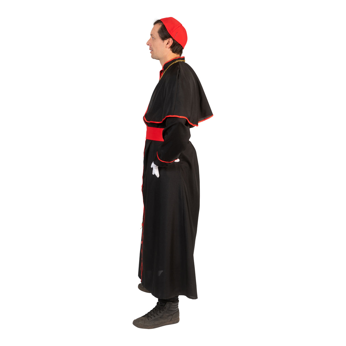 Costume Adulto da Cardinale Completo di Abito con Mantella Cintura e Papalina